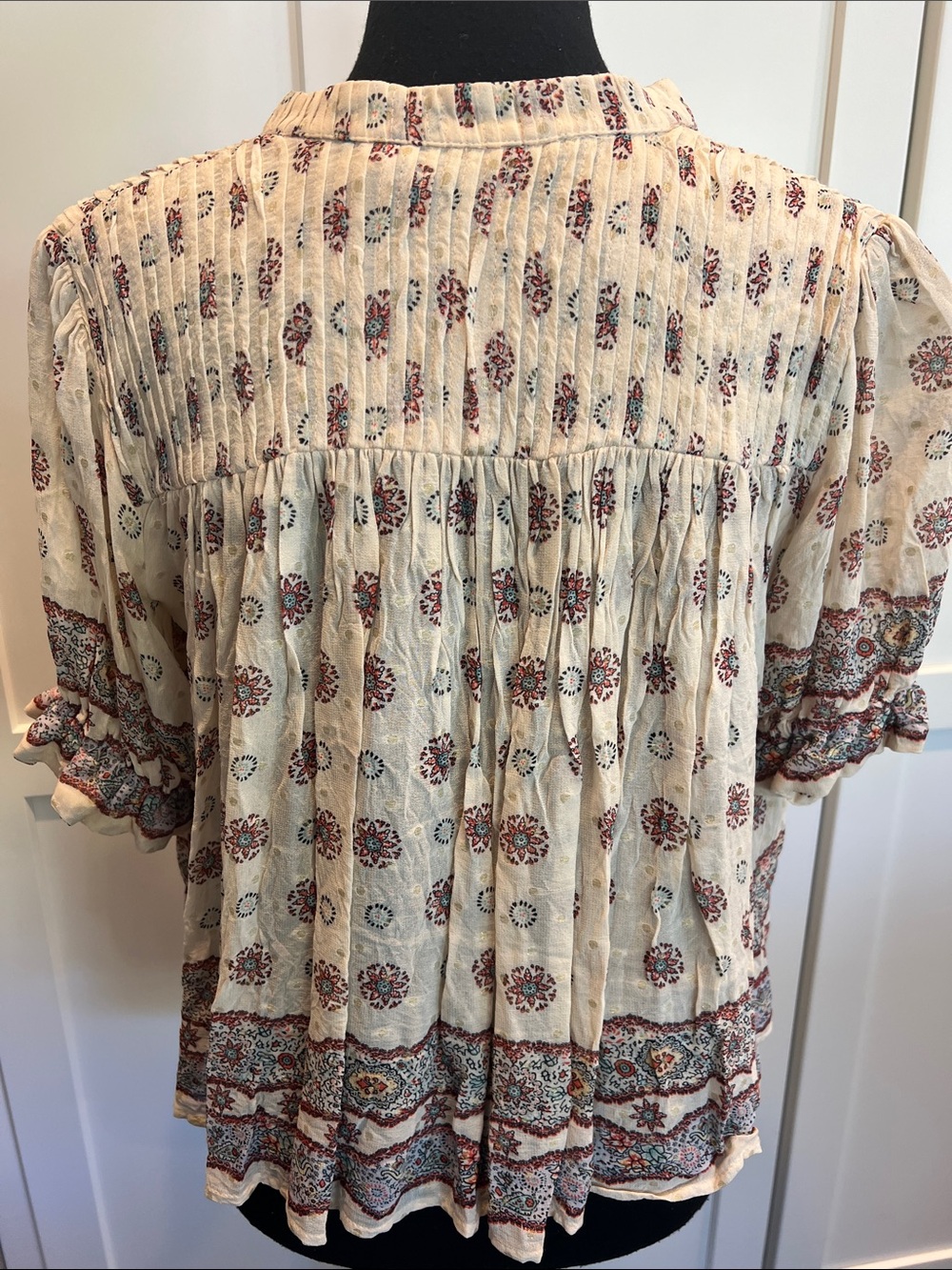 Zara Cream Boho Printed Peasant Blouse with Tassels - Picture 7 of 9